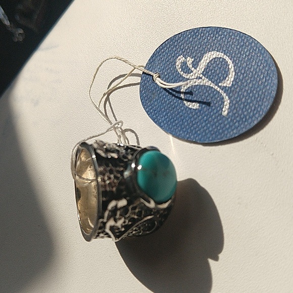 Nwt Arizona turquoise sterling silver 925 cigar band shape ring wide band - Picture 2 of 9